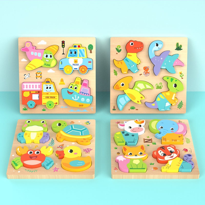 Children'S 3D Three-Dimensional Jigsaw Puzzle Wooden Educational Toys Shape Matching Early Childhood Education Building Blocks Transportation - Image 3
